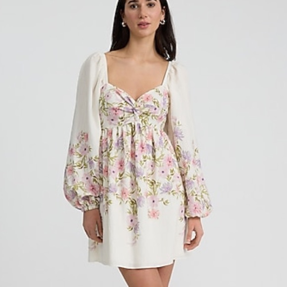 Express White Floral Long Sleeve Dress